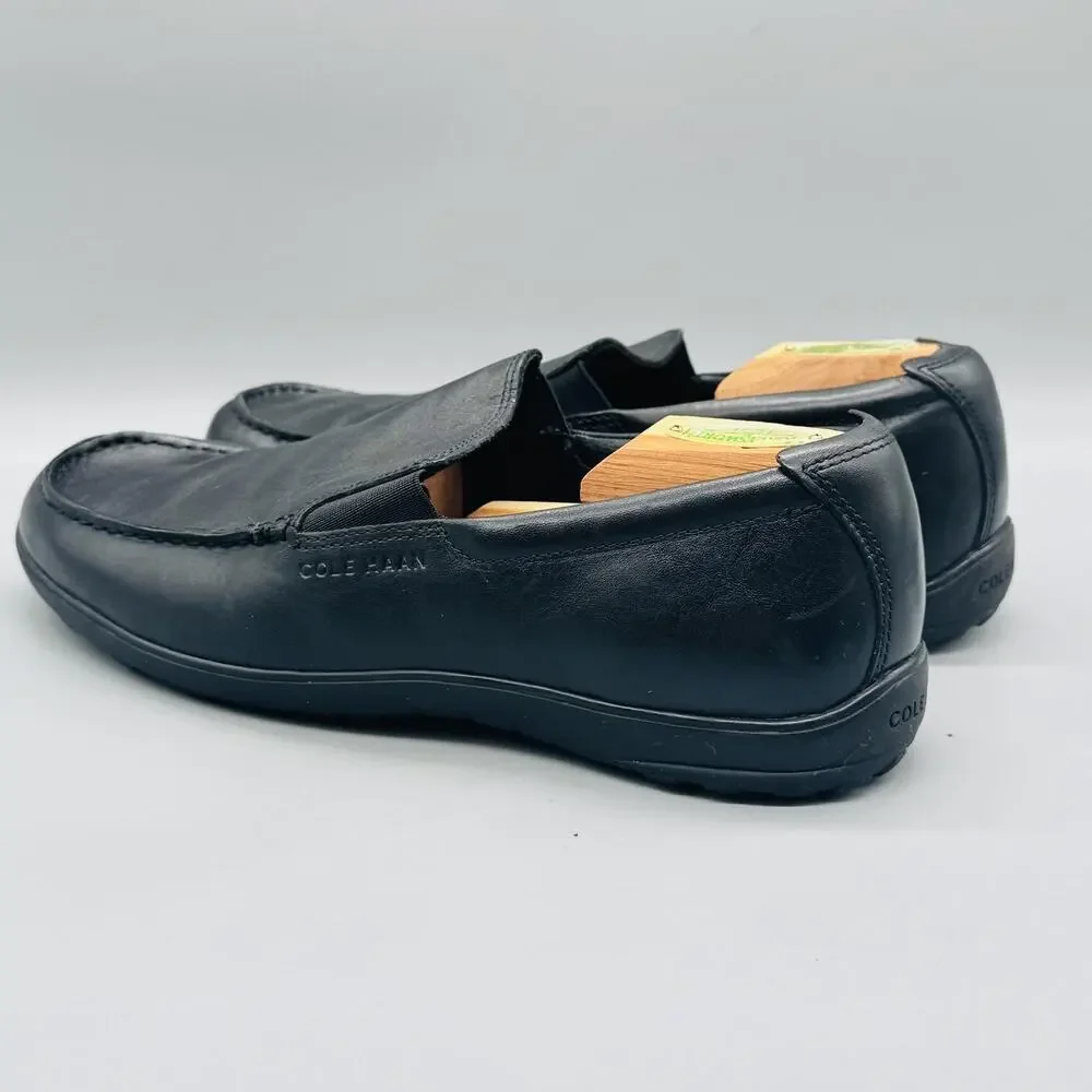 Cole Haan Shoes Mens 10.5 Black Leather Slip On Moc Toe Loafers Casual Comfort